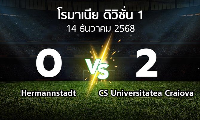 ผลบอล : Hermannstadt vs CS Universitatea Craiova (โรมาเนีย-ดิวิชั่น-1 2025-2026)