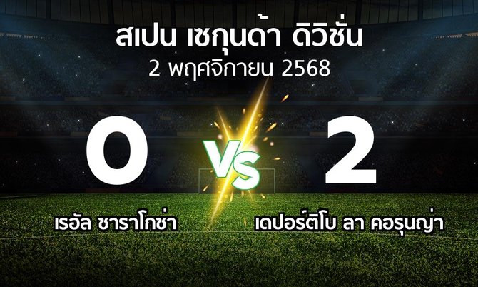 ผลบอล : เรอัล ซาราโกซ่า vs เดปอร์ติโบ ลา คอรุนญ่า (สเปน-เซกุนด้า-ดิวิชั่น 2025-2026)