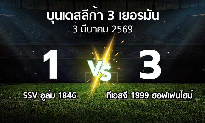 ผลบอล : SSV อูล์ม 1846 vs ทีเอสจี 1899 ฮอฟเฟนไฮม์ (บุนเดสลีก้า-3-เยอรมัน 2025-2026)