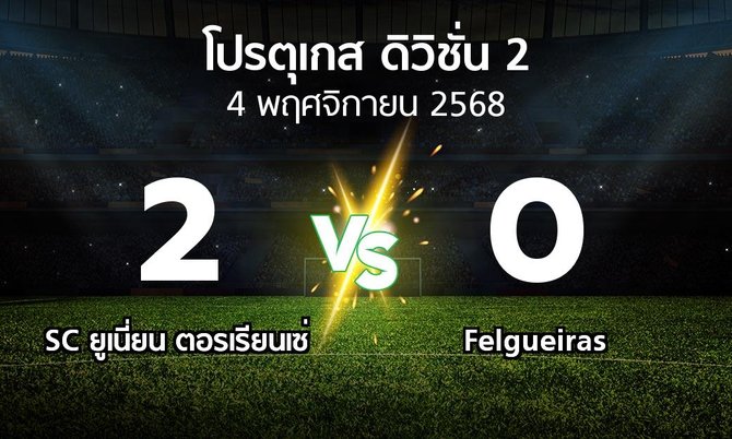 ผลบอล : SC ยูเนี่ยน ตอรเรียนเซ่ vs Felgueiras (โปรตุเกส-ดิวิชั่น-2 2025-2026)