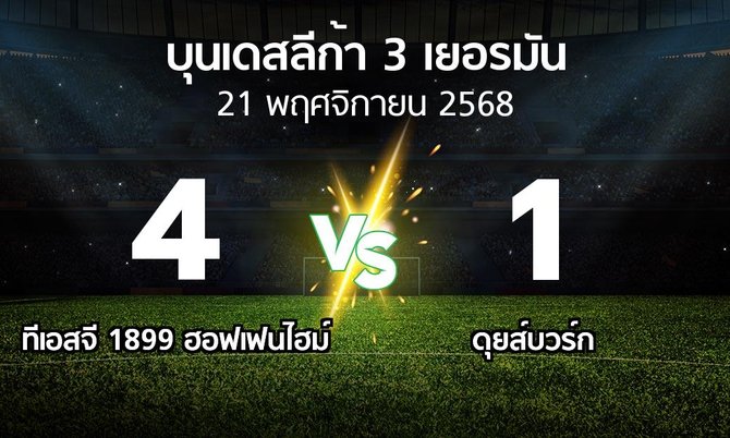 ผลบอล : ทีเอสจี 1899 ฮอฟเฟนไฮม์ vs ดุยส์บวร์ก (บุนเดสลีก้า-3-เยอรมัน 2025-2026)