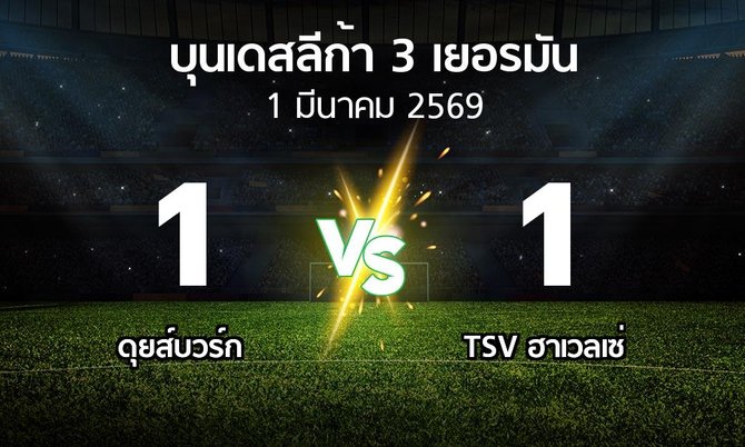 ผลบอล : ดุยส์บวร์ก vs TSV ฮาเวลเซ่ (บุนเดสลีก้า-3-เยอรมัน 2025-2026)