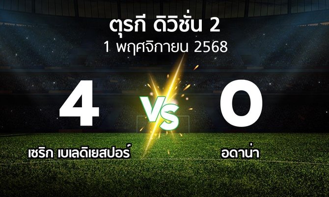 ผลบอล : เซริก เบเลดิเยสปอร์ vs Demirs (ตุรกี-ดิวิชั่น-2 2025-2026)