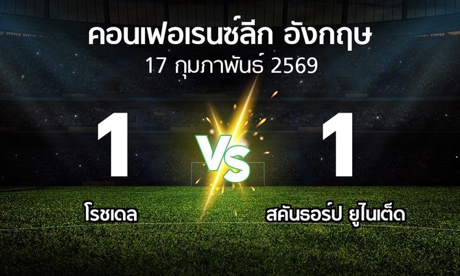 ผลบอล : โรชเดล vs สคันธอร์ป ยูไนเต็ด (คอนเฟอเรนซ์ลีก อังกฤษ 2025-2026)