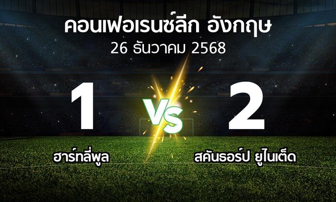 ผลบอล : ฮาร์ทลี่พูล vs สคันธอร์ป ยูไนเต็ด (คอนเฟอเรนซ์ลีก อังกฤษ 2025-2026)