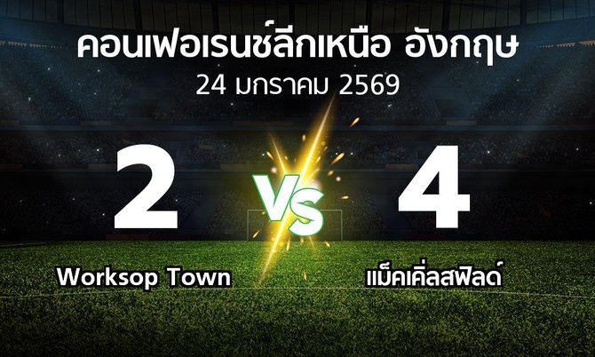 ผลบอล : Worksop Town vs แม็คเคิ่ลสฟิลด์ (คอนเฟอเรนช์ลีกเหนืออังกฤษ 2025-2026)