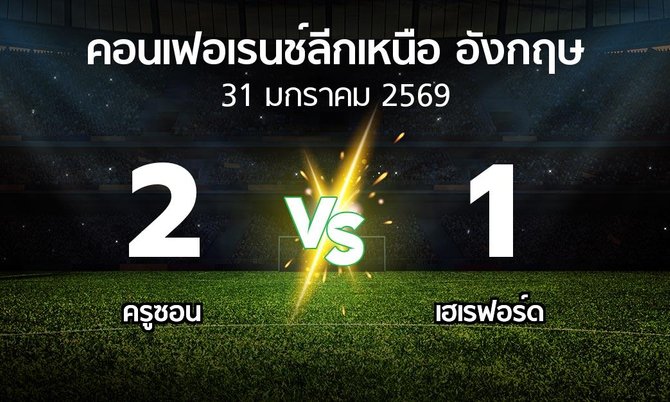 ผลบอล : ครูซอน vs เฮเรฟอร์ด (คอนเฟอเรนช์ลีกเหนืออังกฤษ 2025-2026)