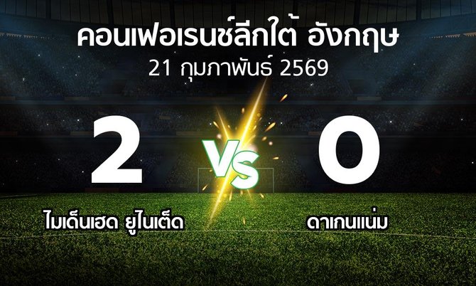 ผลบอล : ไมเด็นเฮด ยูไนเต็ด vs ดาเกนแน่ม (คอนเฟอเรนช์ลีกใต้อังกฤษ 2025-2026)