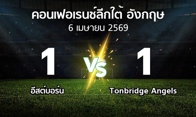 ผลบอล : อีสต์บอร์น vs Tonbridge Angels (คอนเฟอเรนช์ลีกใต้อังกฤษ 2025-2026)