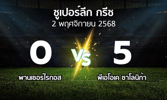 ผลบอล : Panser vs ซาโลนิก้า (ซูเปอร์ลีก-กรีซ 2025-2026)