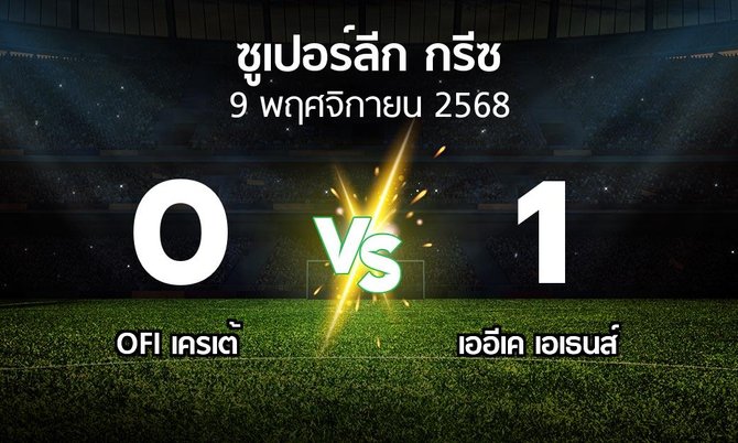 ผลบอล : OFI vs เออีเค เอเธนส์ (ซูเปอร์ลีก-กรีซ 2025-2026)