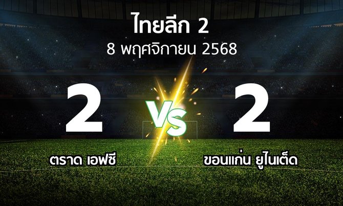 ผลบอล : ตราด เอฟซี vs ขอนแก่น ยูไนเต็ด (ไทยลีก 2 2025-2026)