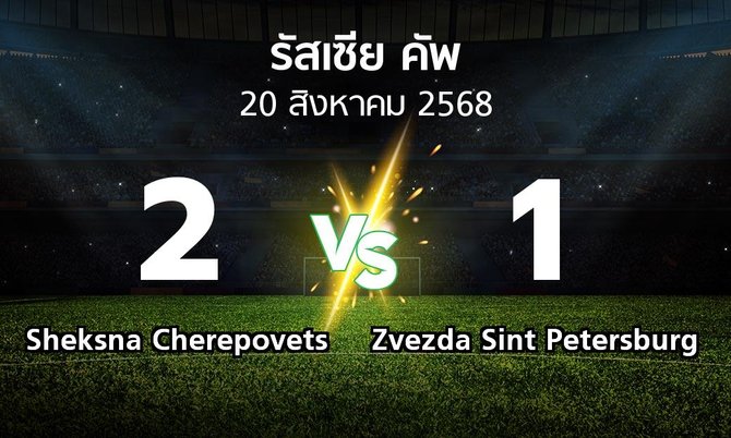 ผลบอล : Sheksna Cherepovets vs Zvezda Sint Petersburg (รัสเซีย-คัพ 2025-2026)