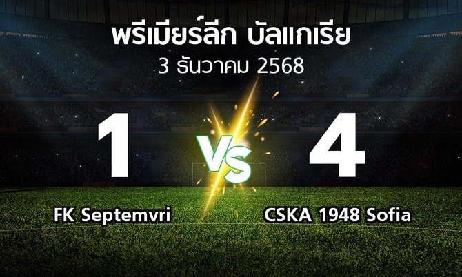ผลบอล : FK Septemvri vs CSKA 1948 Sofia (พรีเมียร์ลีก-บัลแกเรีย 2025-2026)
