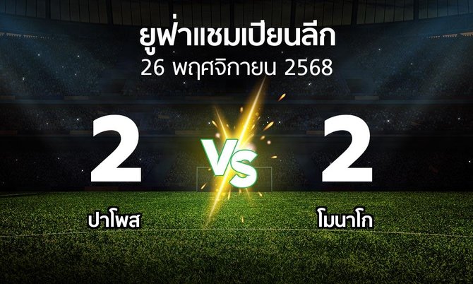 ผลบอล : ปาโพส vs โมนาโก (ยูฟ่า แชมเปียนส์ลีก 2025-2026)