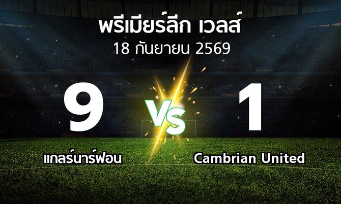 ผลบอล : แกลร์นาร์ฟอน vs Cambrian United (พรีเมียร์ลีก-เวลส์ 2026-2027)