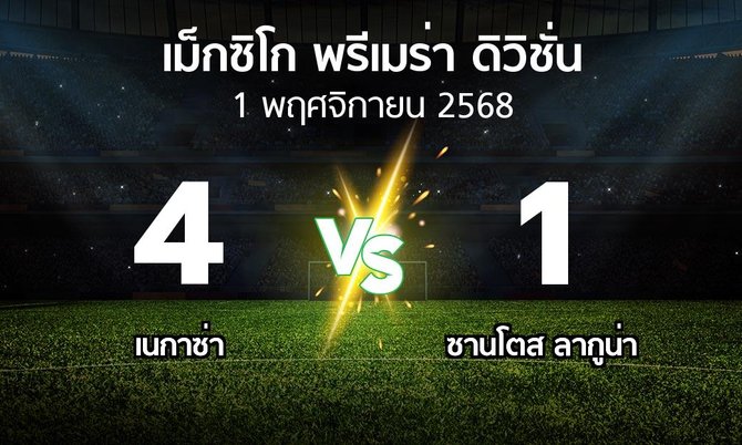 ผลบอล : เนกาซ่า vs ซานโตส ลากูน่า (เม็กซิโก-พรีเมร่า-ดิวิชั่น 2026-2027)