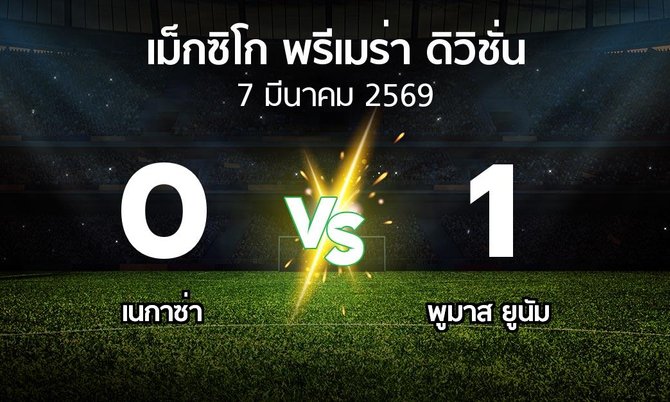 ผลบอล : เนกาซ่า vs พูมาส ยูนัม (เม็กซิโก-พรีเมร่า-ดิวิชั่น 2026-2027)