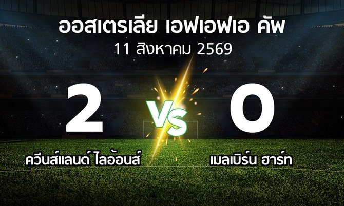 ผลบอล : ควีนส์แลนด์ ไลอ้อนส์ vs เมลเบิร์น ฮาร์ท (ออสเตรเลีย-เอฟเอฟเอ-คัพ 2026)