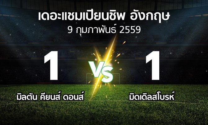 รายงานการแข่งขัน : มิลตัน คียนส์ ดอนส์ vs มิดเดิ้ลสโบรช์ (The Championship 2015-2016)