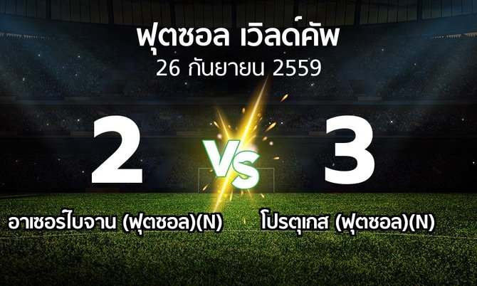 ผลบอล : อาเซอร์ไบจาน (ฟุตซอล)(N) vs โปรตุเกส (ฟุตซอล)(N) (ฟุตซอล-เวิลด์คัพ 2016)