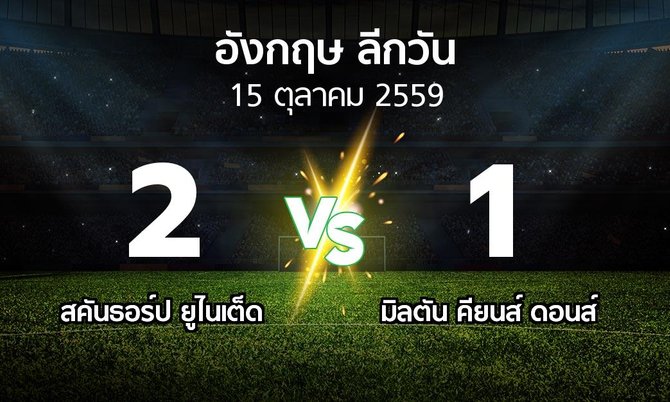 ผลบอล : สคันธอร์ป ยูไนเต็ด vs มิลตัน คียนส์ ดอนส์ (ลีกวัน-อังกฤษ 2016-2017)