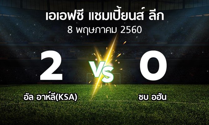 ผลบอล : อัล อาห์ลี(KSA) vs ซบ อฮัน (เอเอฟซีแชมเปี้ยนส์ลีก 2017)