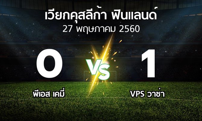 ผลบอล : พีเอส เคมี่ vs VPS วาซ่า (เวียกคุสลีก้า-ฟินแลนด์ 2017)