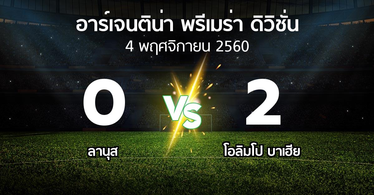 ผลบอล : ลานุส vs โอลิมโป บาเฮีย (อาร์เจนติน่า-พรีเมร่า-ดิวิชั่น 2017-2018)