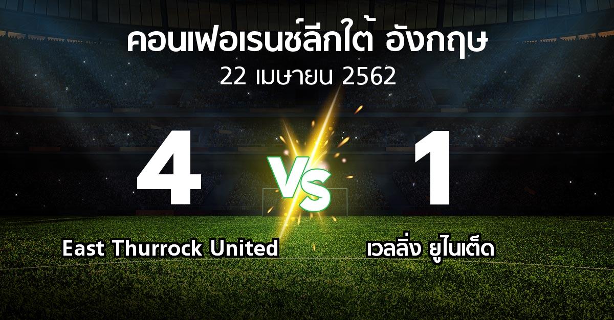 ผลบอล : East Thurrock United vs เวลลิ่ง ยูไนเต็ด (คอนเฟอเรนช์ลีกใต้อังกฤษ 2018-2019)