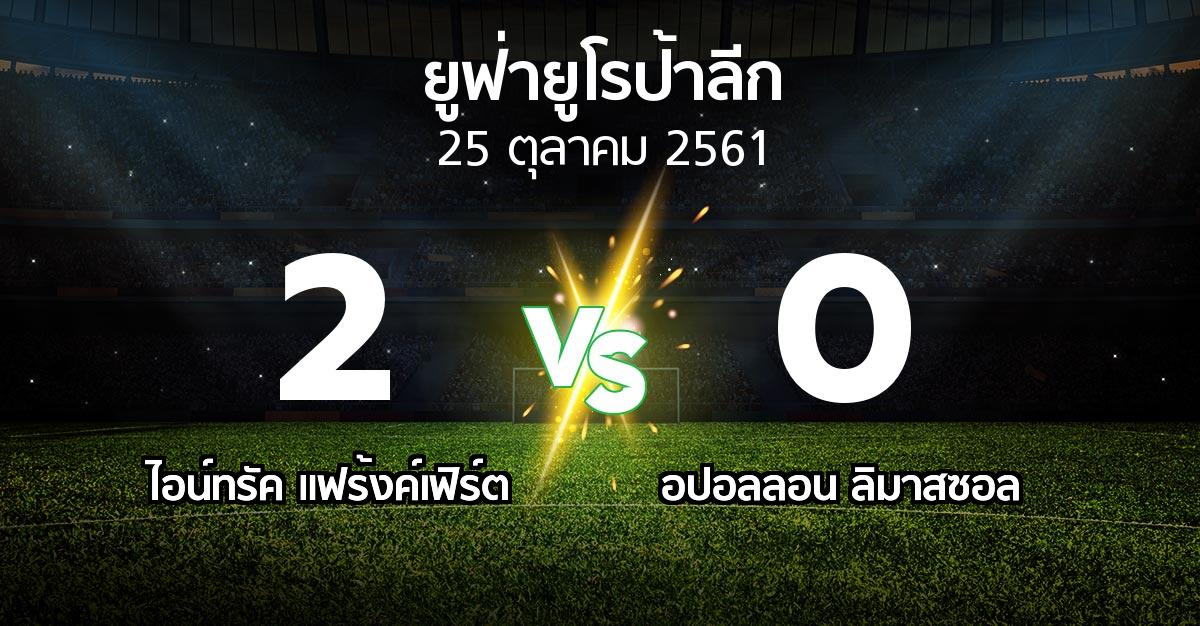 ผลบอล : แฟร้งค์เฟิร์ต vs ลิมาสซอล (ยูฟ่า ยูโรป้าลีก 2018-2019)