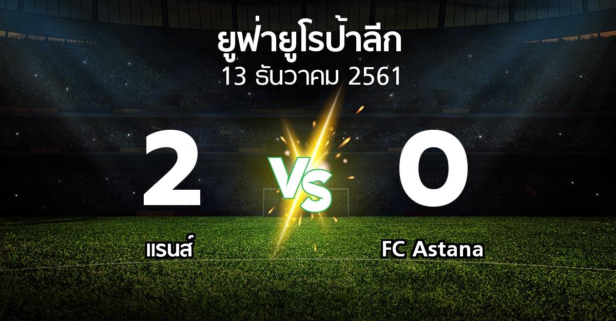 ผลบอล : แรนส์ vs FC Astana (ยูฟ่า ยูโรป้าลีก 2018-2019)