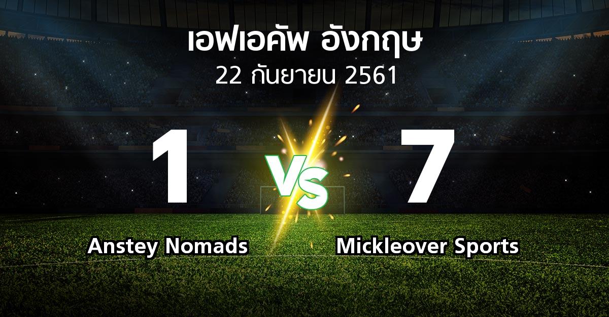 ผลบอล : Anstey Nomads vs Mickleover Sports (เอฟเอ คัพ 2018-2019)