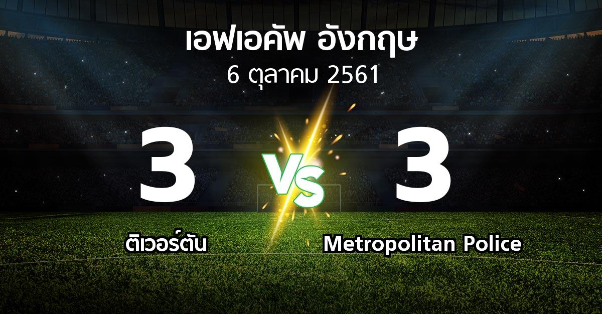 ผลบอล : ติเวอร์ตัน vs Metropolitan Police (เอฟเอ คัพ 2018-2019)