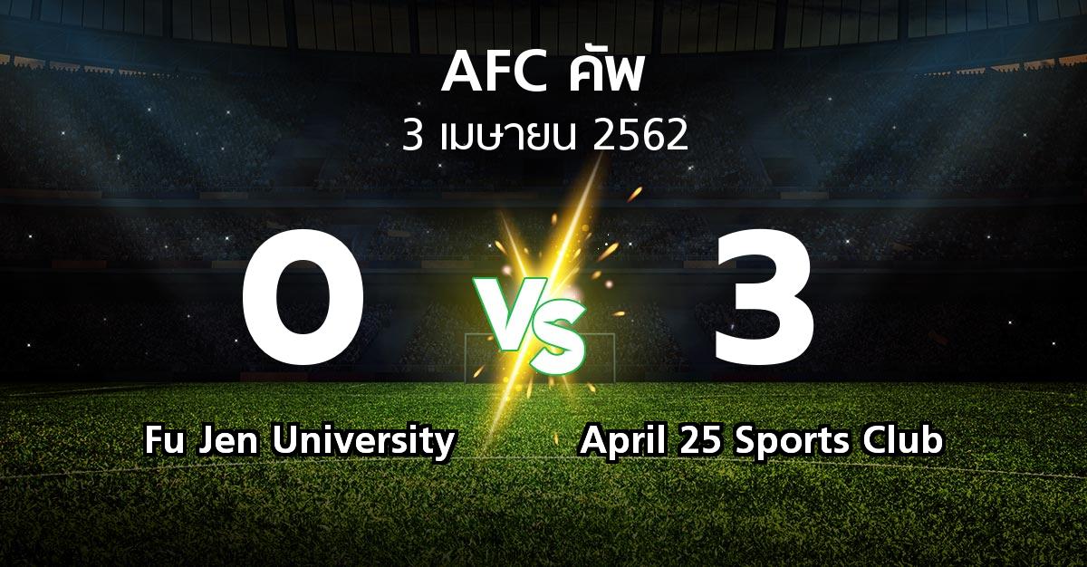 ผลบอล : Fu Jen University vs April 25 Sports Club (เอเอฟซีคัพ 2019)