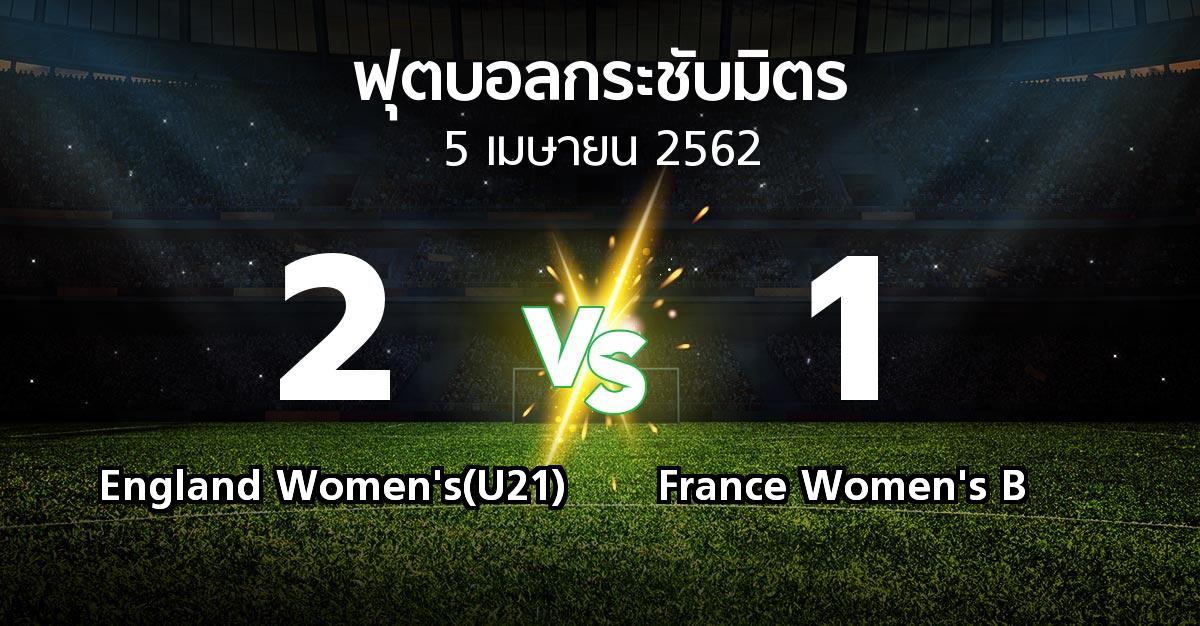 ผลบอล : England Women's(U21) vs France Women's B (ฟุตบอลกระชับมิตร)