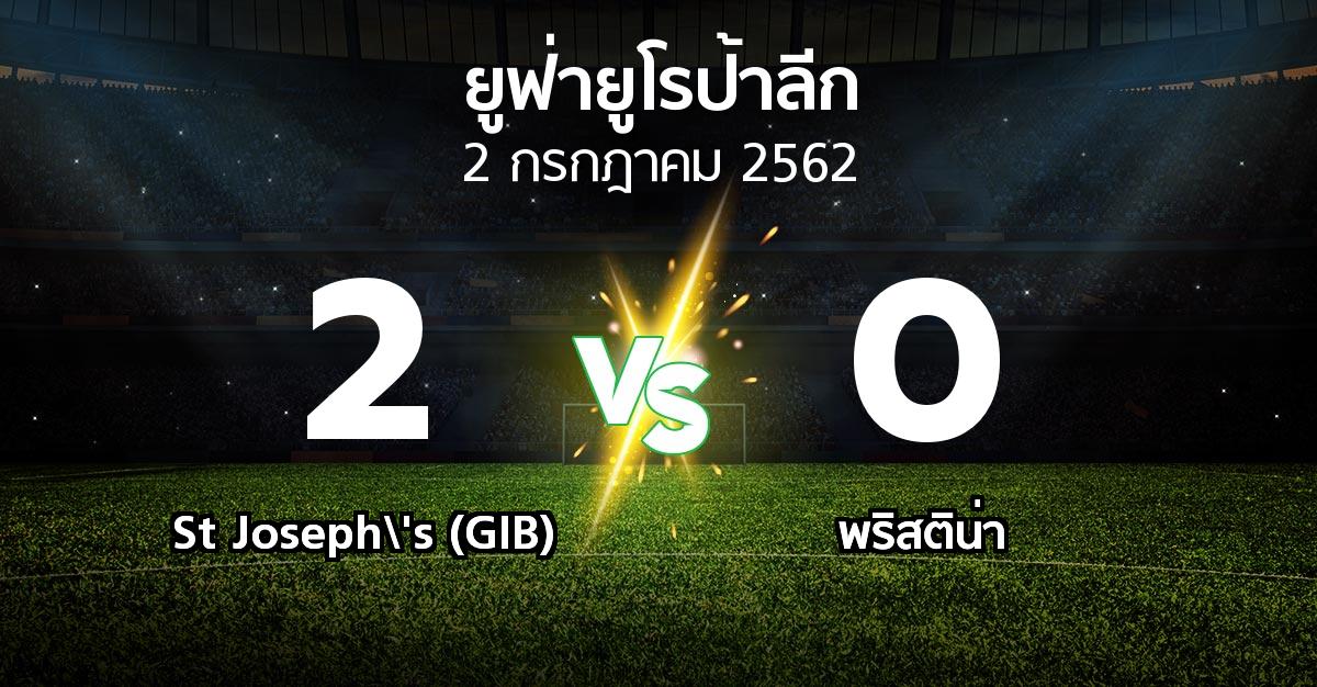 ผลบอล : St Joseph\'s (GIB) vs พริสติน่า (ยูฟ่า ยูโรป้าลีก 2019-2020)