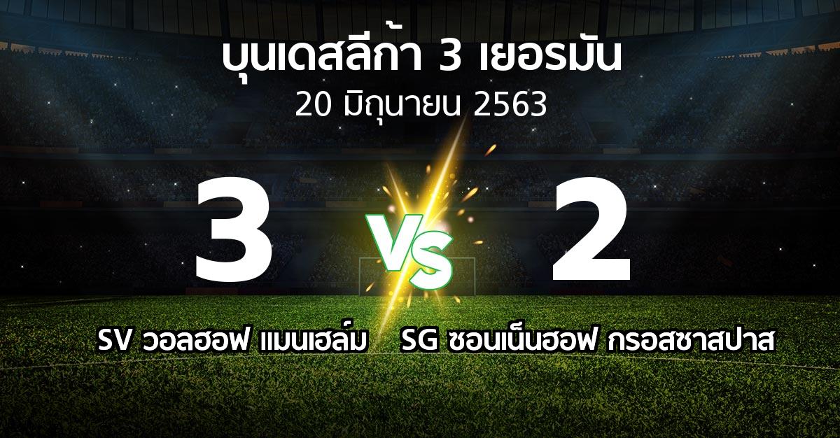 ผลบอล : SV วอลฮอฟ แมนเฮล์ม vs SG ซอนเน็นฮอฟ กรอสซาสปาส (บุนเดสลีก้า-3-เยอรมัน 2019-2020)