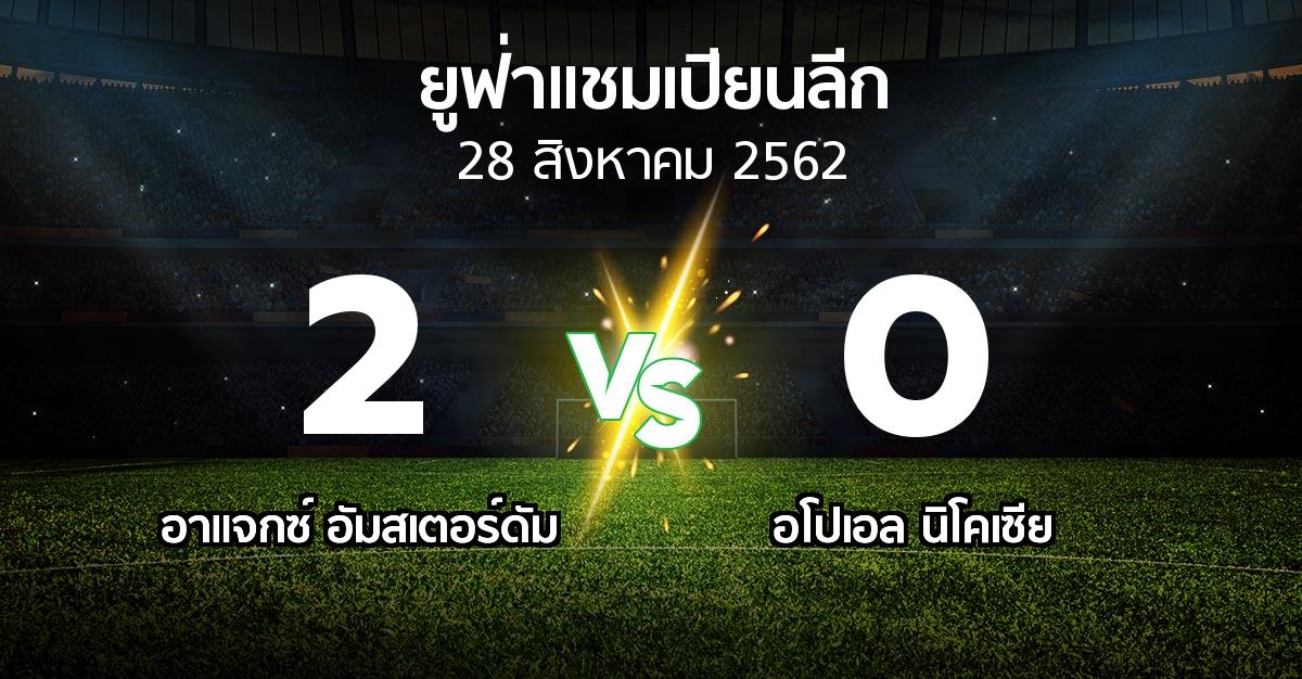 ผลบอล : อาเอฟเซ อายักซ์ vs อโปเอล นิโคเซีย (ยูฟ่า แชมเปียนส์ลีก 2019-2020)