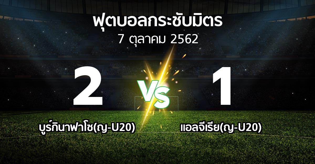 ผลบอล : บูร์กินาฟาโซ(ญ-U20) vs แอลจีเรีย(ญ-U20) (ฟุตบอลกระชับมิตร)