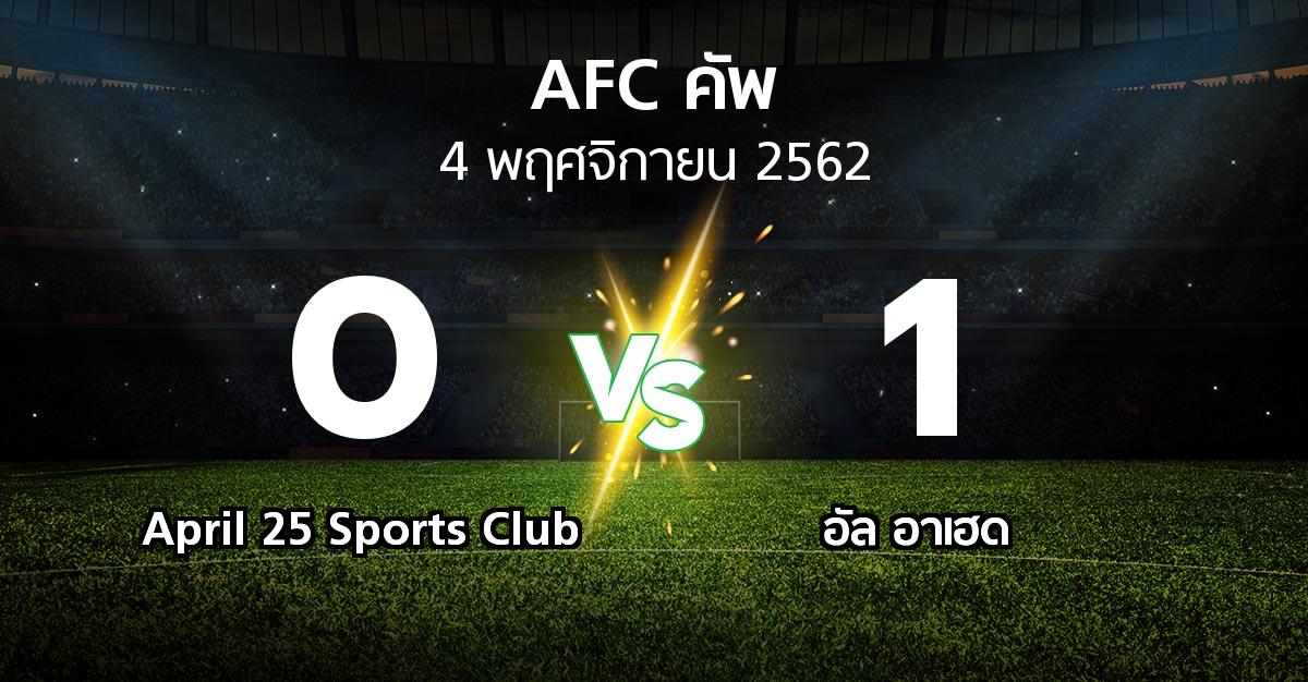 ผลบอล : April 25 Sports Club vs อัล อาเฮด (เอเอฟซีคัพ 2019)