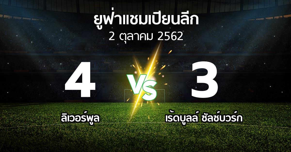 ผลบอล : ลิเวอร์พูล vs เร้ดบูลล์ฯ (ยูฟ่า แชมเปียนส์ลีก 2019-2020)