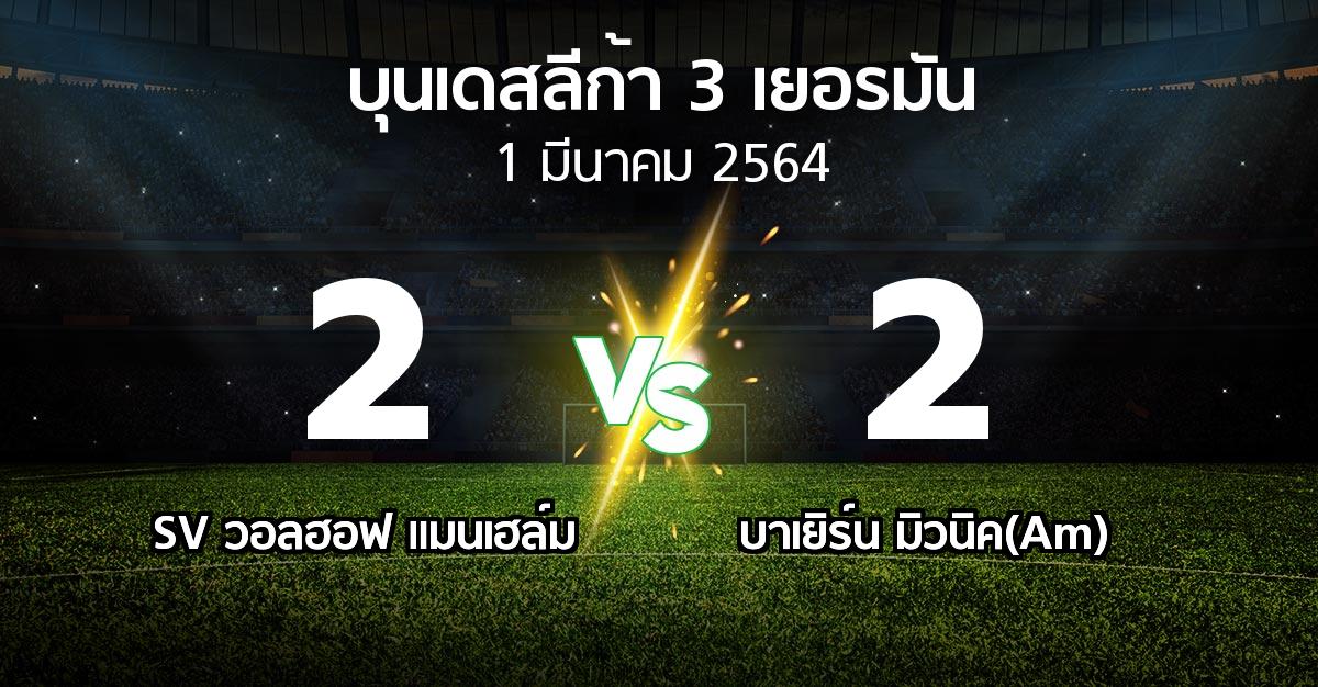 ผลบอล : SV วอลฮอฟ แมนเฮล์ม vs บาเยิร์น มิวนิค(Am) (บุนเดสลีก้า-3-เยอรมัน 2020-2021)