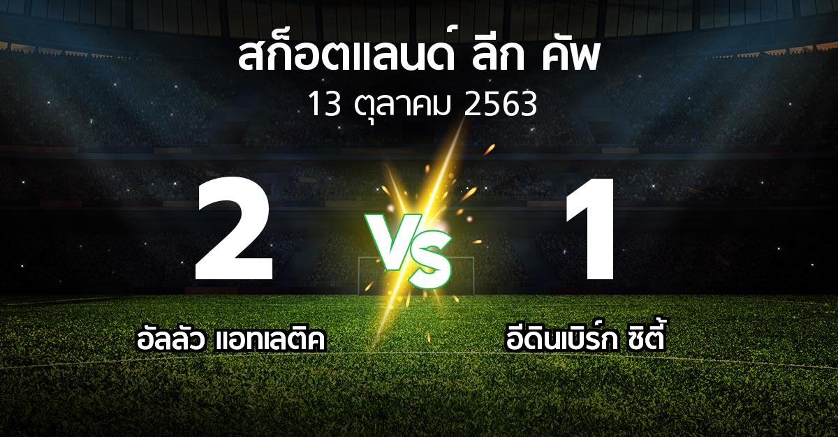 ผลบอล : อัลลัว แอทเลติค vs อีดินเบิร์ก ซิตี้ (สก็อตแลนด์-ลีก-คัพ 2020-2021)