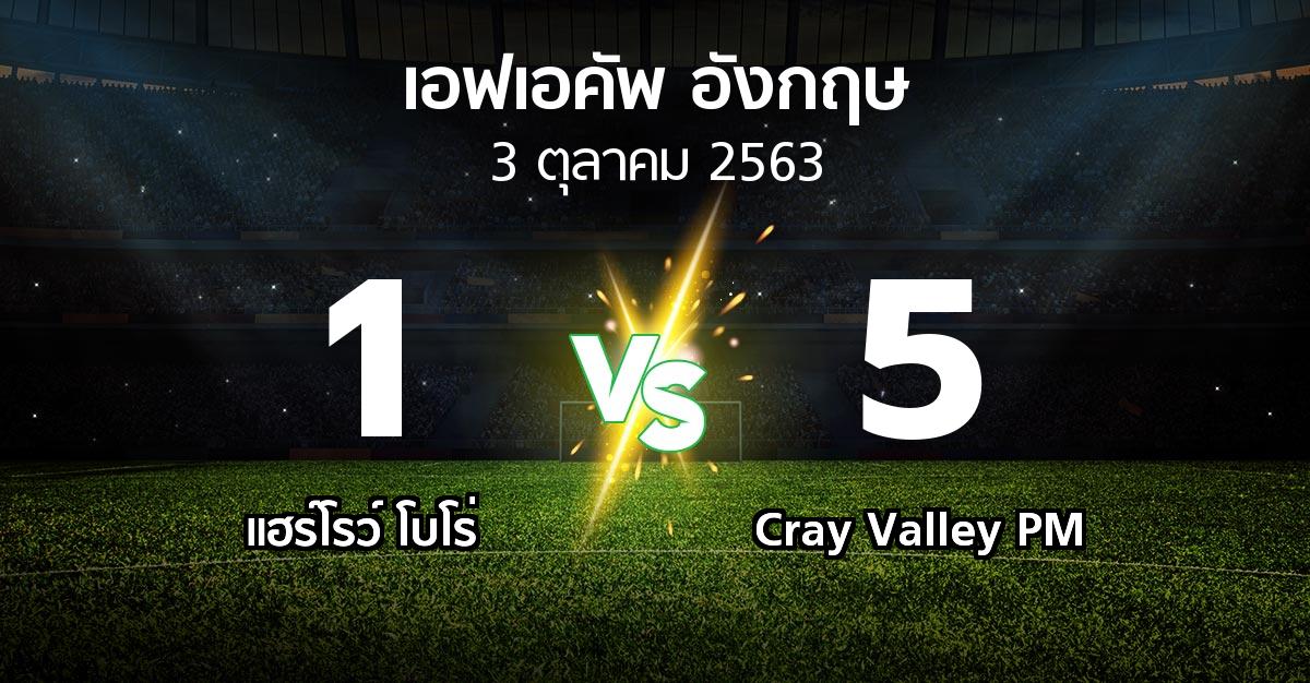 ผลบอล : แฮร์โรว์ โบโร่ vs Cray Valley PM (เอฟเอ คัพ 2020-2021)