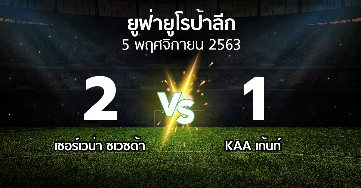 ผลบอล : เซอร์เวน่า ซเวซด้า vs KAA เก้นท์ (ยูฟ่า ยูโรป้าลีก 2020-2021)