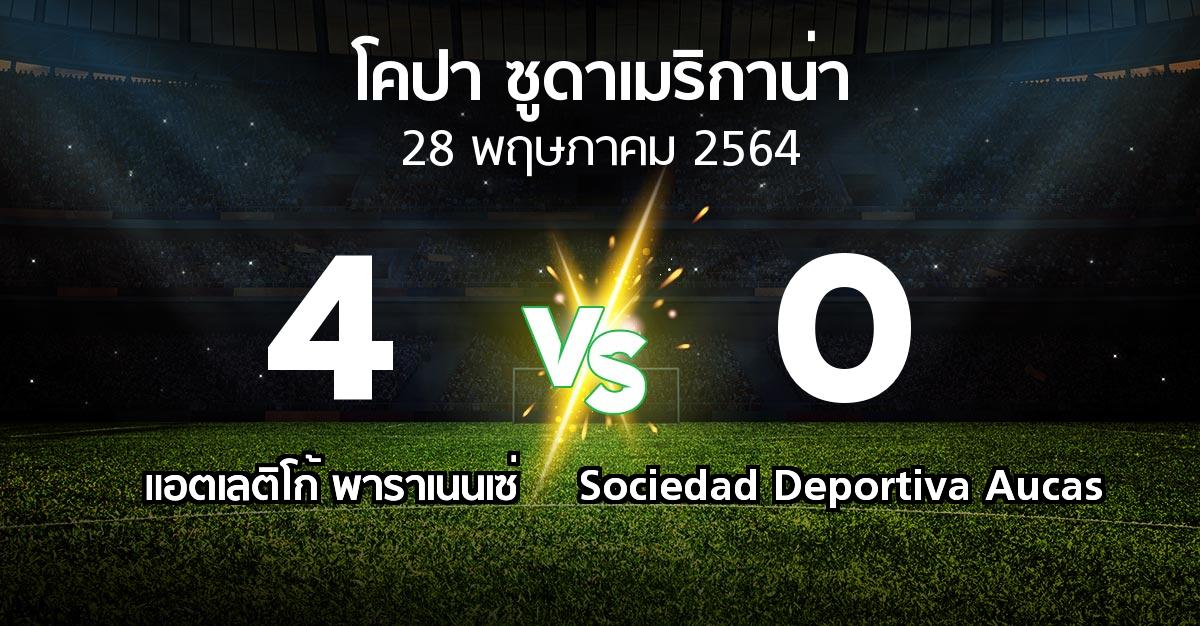 ผลบอล : แอตเลติโก้ พาราเนนเซ่ vs Sociedad Deportiva Aucas (โคปา-ซูดาเมริกาน่า 2021-2022)