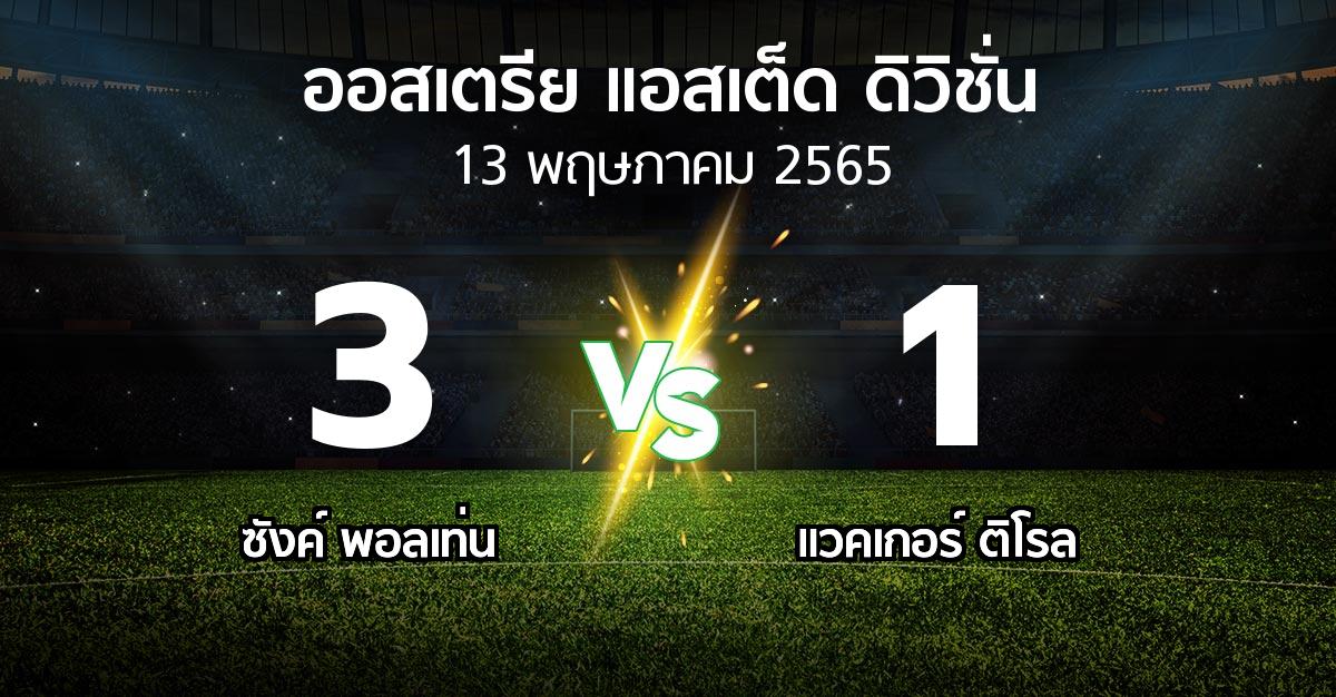 ผลบอล : ซังค์ พอลเท่น vs แวคเกอร์ ติโรล (ออสเตรีย-แอสเต็ด-ดิวิชั่น 2021-2022)