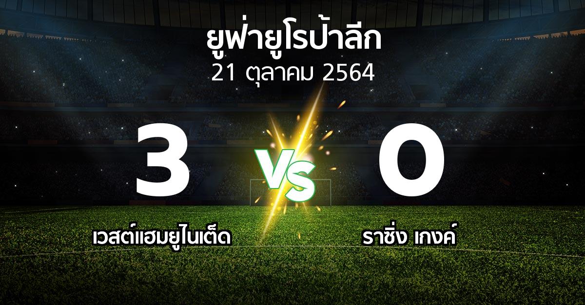 ผลบอล : เวสต์แฮม vs ราซิ่ง เกงค์ (ยูฟ่า ยูโรป้าลีก 2021-2022)