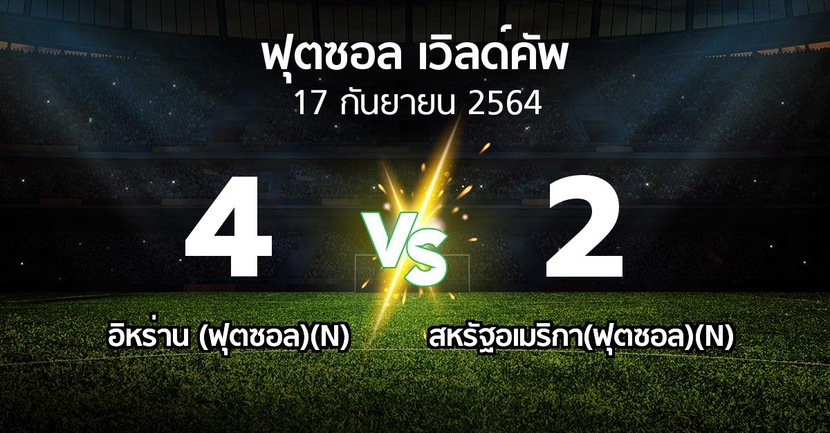 ผลบอล : อิหร่าน (ฟุตซอล)(N) vs สหรัฐอเมริกา(ฟุตซอล)(N) (ฟุตซอล-เวิลด์คัพ 2021)